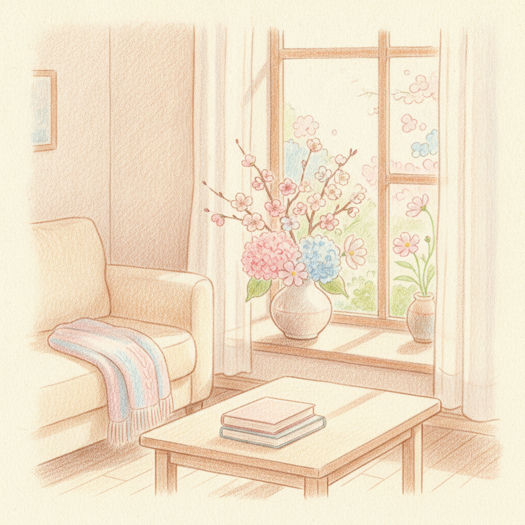 季節の花と、やさしい訪問看護のイメージ